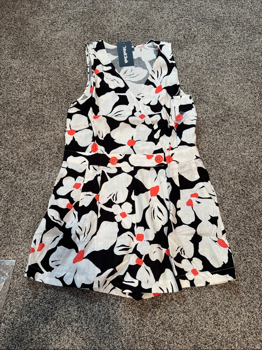 Modcloth Black and White Floral Skort with Red Accents